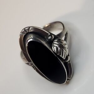 Vintage Mexico Designer Black Onyx Sterling Silver Ring - Size 8